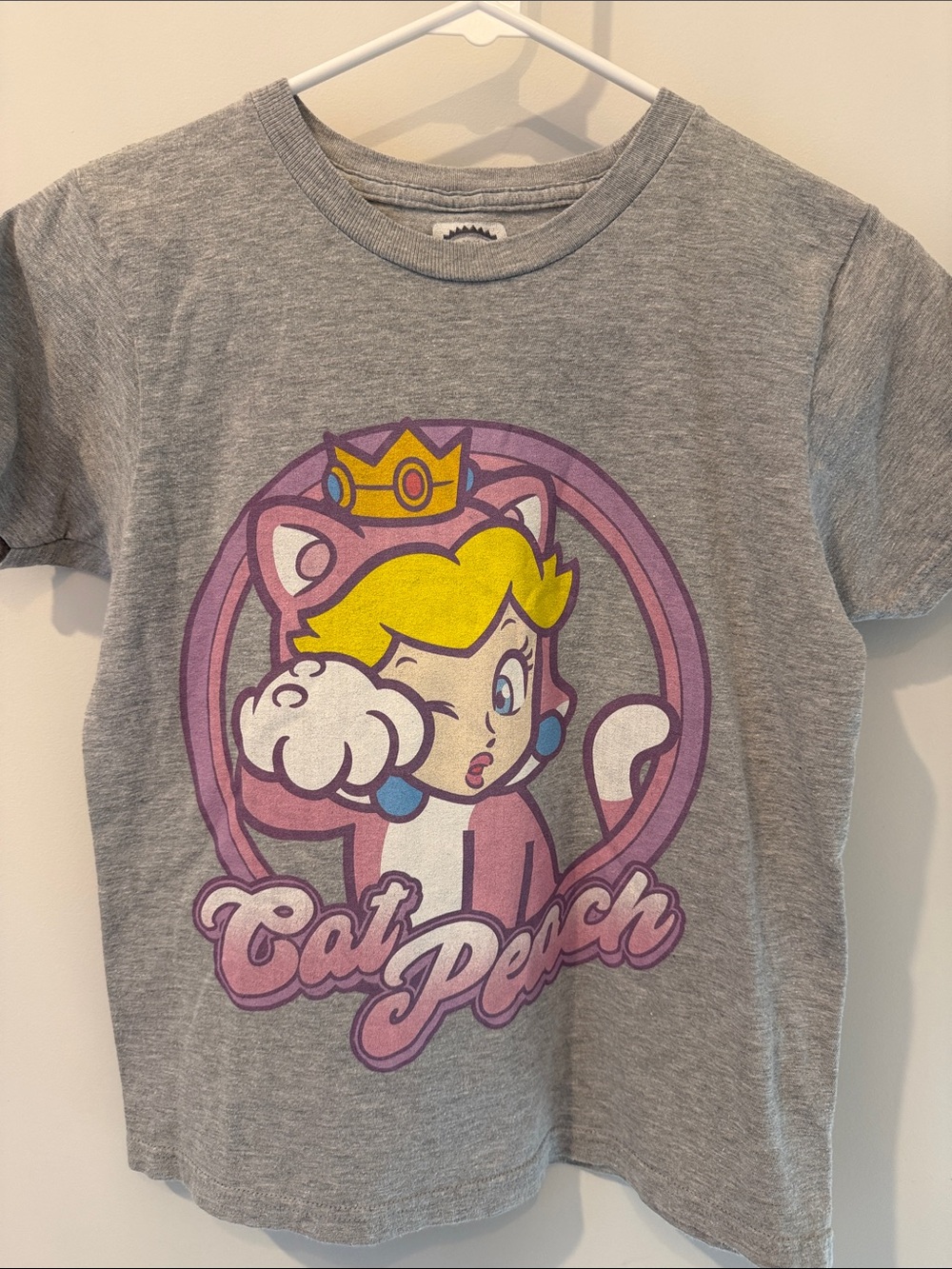Kids Cat Peach Graphic Tee - Gray Pink